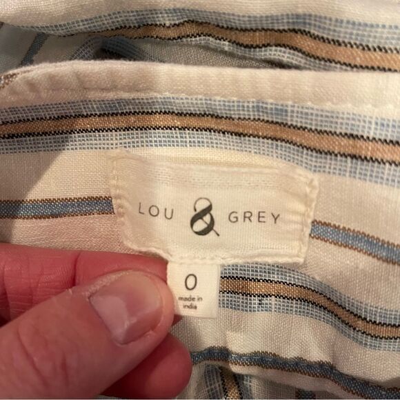 Lou & Grey SZ 0 Wide Leg 100% Linen Pants White Blue Minimalist Capsule Wardrobe - Picture 6 of 9